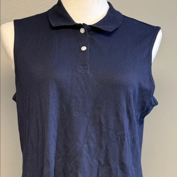 Croft & Barrow Sleeveless Polo Top Medium Navy Blue Cotton Classic - Picture 2 of 4